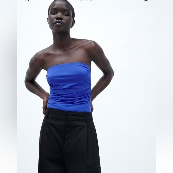ZARA RUCHED DRAPED PED STRAPLESS BODYSUIT ELECTRIC BLUE SZ L - Picture 2 of 12